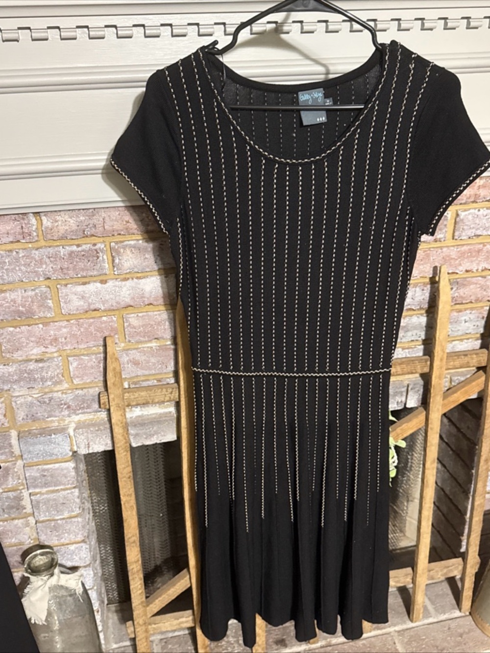Gabby Skye Black Midi Dress with Cream Contrast Stitching